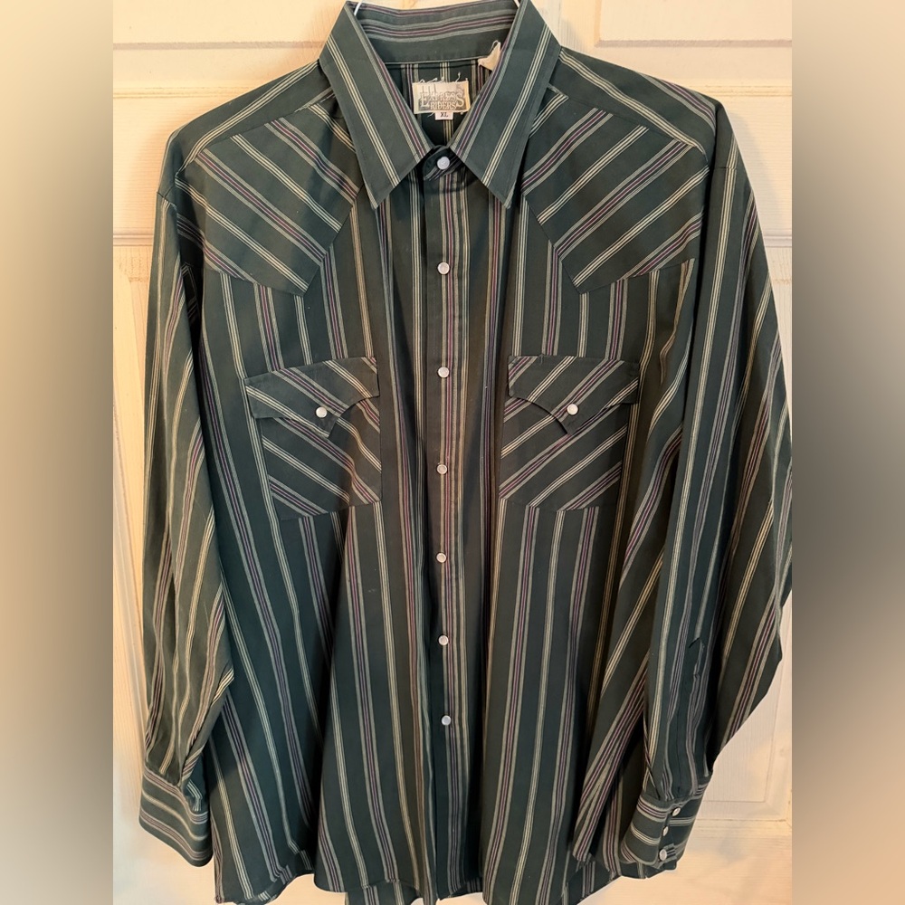 Saddlebred Dark Green Vertical Stripe Western Shirt